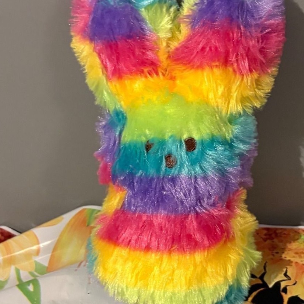 Dandee Peeps Rainbow Bunny Plush Stuffed Animal Shaggy Faux Fur Easter Striped